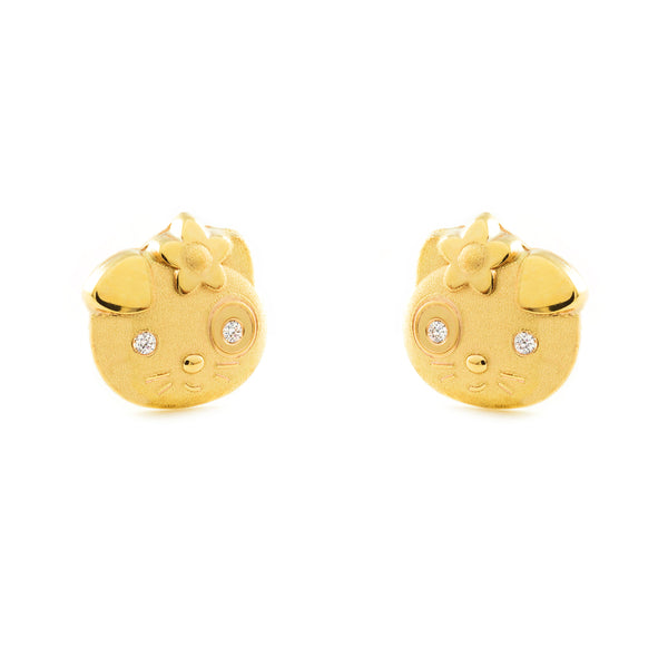 Orecchini ragazza Gatto Zircone Oro Giallo 9K opaca e brillante