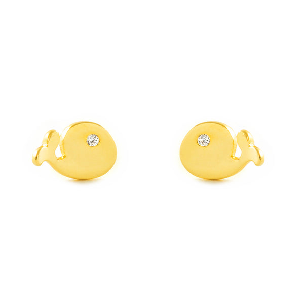 Orecchini bambini ragazza Balena Zircone Oro Giallo 9K