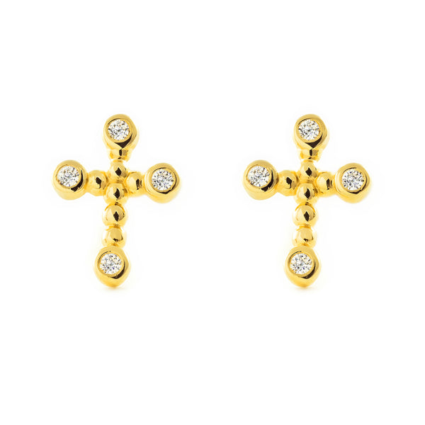 Orecchini ragazza donna Croce Zircone Oro Giallo 9K