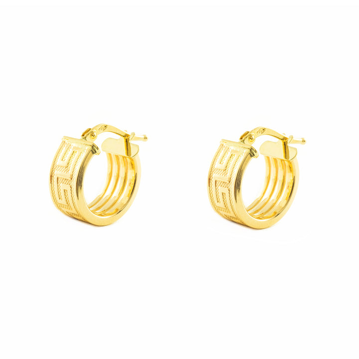 Pendientes Oro Aro liso cuadrado Greca 14x6 mm