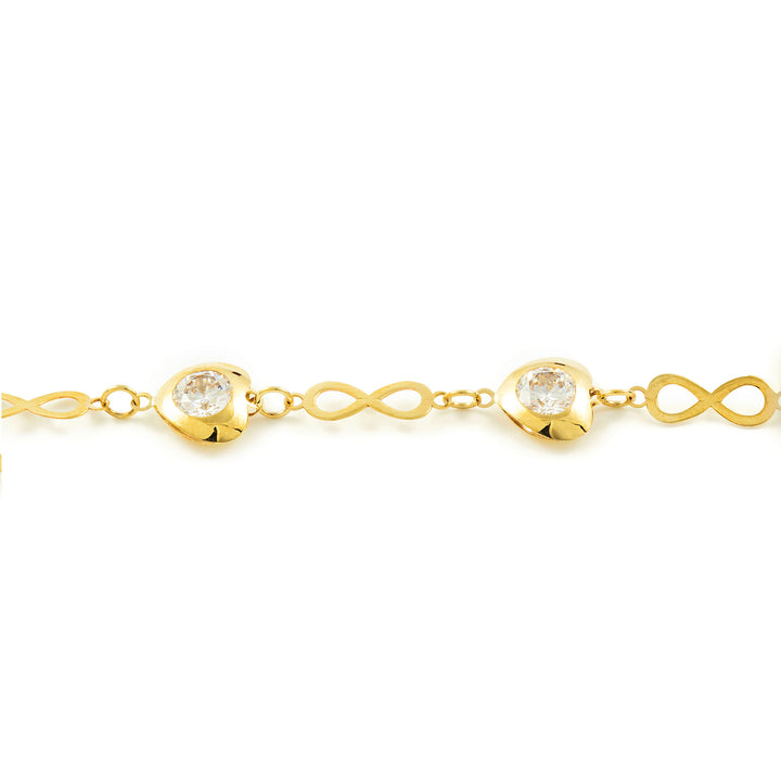 Pulsera Oro Amarillo infinitos con corazones en circón (9kts)