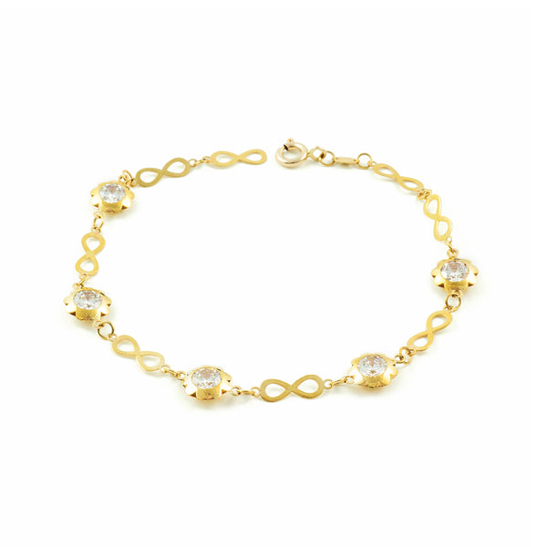 Bracciale Donna Oro Giallo 9K Infiniti Fiori Zirconi Brillante 20 cm