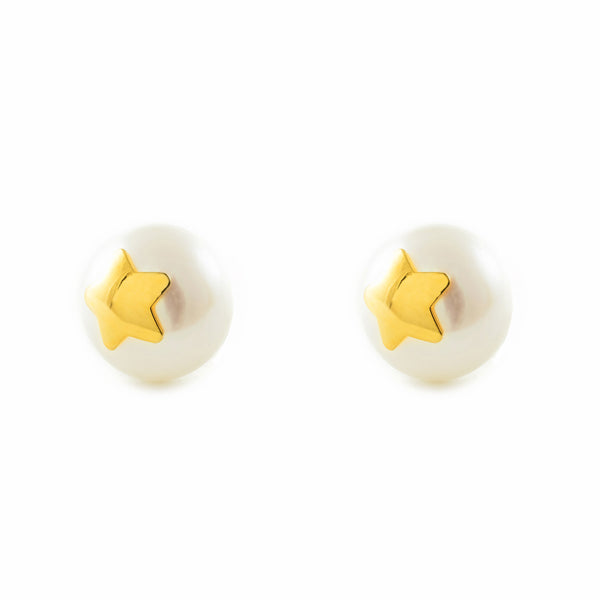 Orecchini ragazza Stella Perla 7 mm Oro Giallo 18K