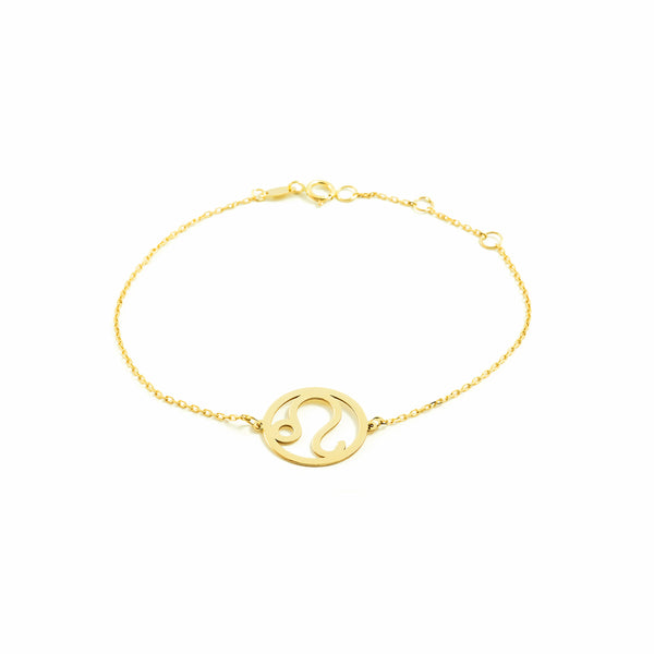 Bracciale Donna/Ragazza Oro Giallo 9K Brillante a Forma di Leone 18 cm