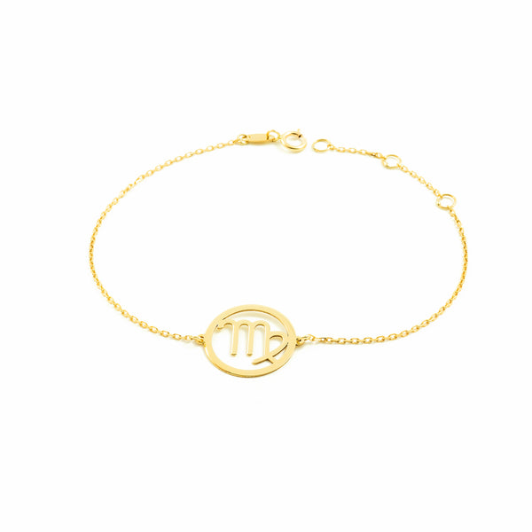 Bracciale Donna Ragazza Oro Giallo 9K Oroscopo Vergine Brillante 18 cm