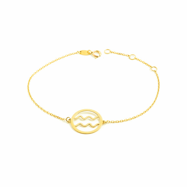 Bracciale Donna Ragazza Oro Giallo 9K Oroscopo Acquario Brillante 18 cm