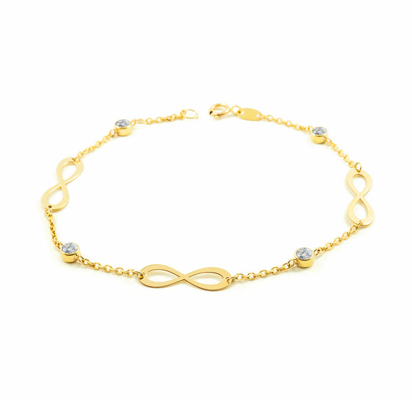 Bracciale Donna Ragazza Oro Giallo 9K Infinito Zirconi Brillanti 19 cm