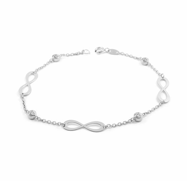 Bracciale Donna Ragazza Oro Bianco 9K Infinito Brillante Circonita 19 cm