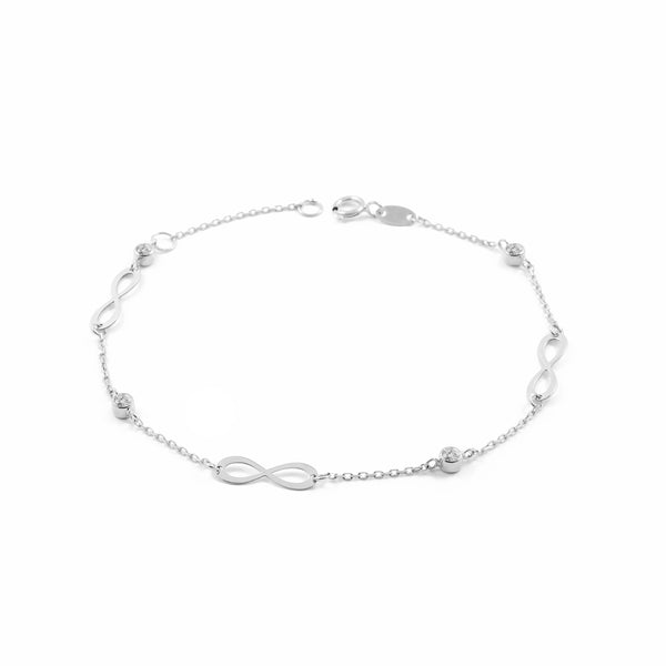 Bracciale Donna Ragazza Oro Bianco 9K Infinito Brillante Circonita 18 cm