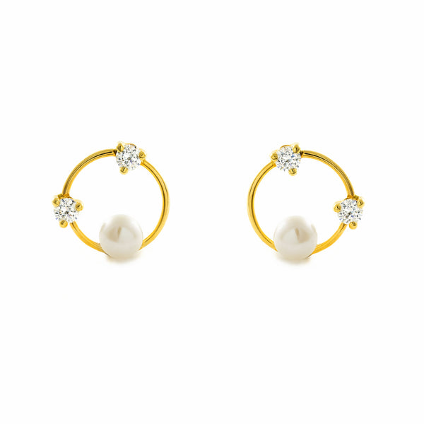 Orecchini ragazza Zircone Perla 4 mm Oro Giallo 9K