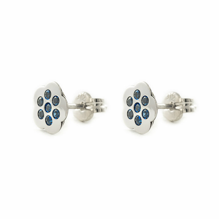 Pendientes oro blanco niña flor multipiedra en color zafiro (9kts)