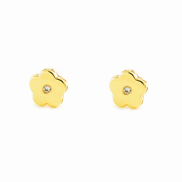 Orecchini bambini ragazza Fiore Zircone Oro Giallo 9K