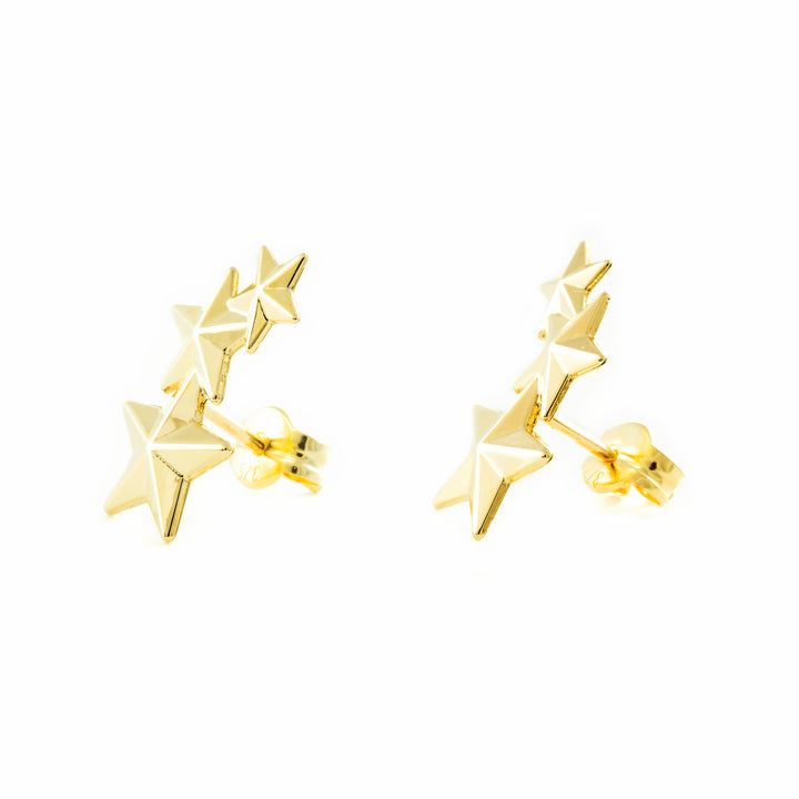 Pendientes oro amarillo trepador estrellas con facetas (9 Kts)