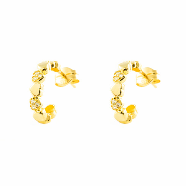 Orecchini ragazza donna Cuori Zircone Oro Giallo 9K