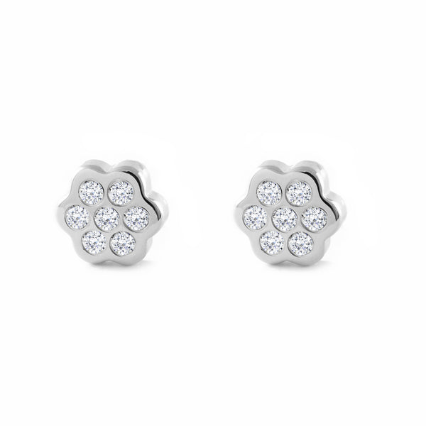 Orecchini ragazza fiore margherita Zircone Oro Bianco 9K