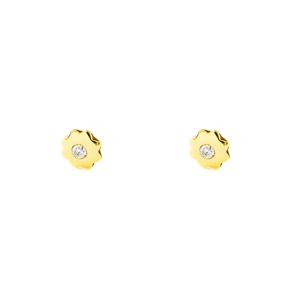 Orecchini bambini Fiore Zircone Oro Giallo 9K