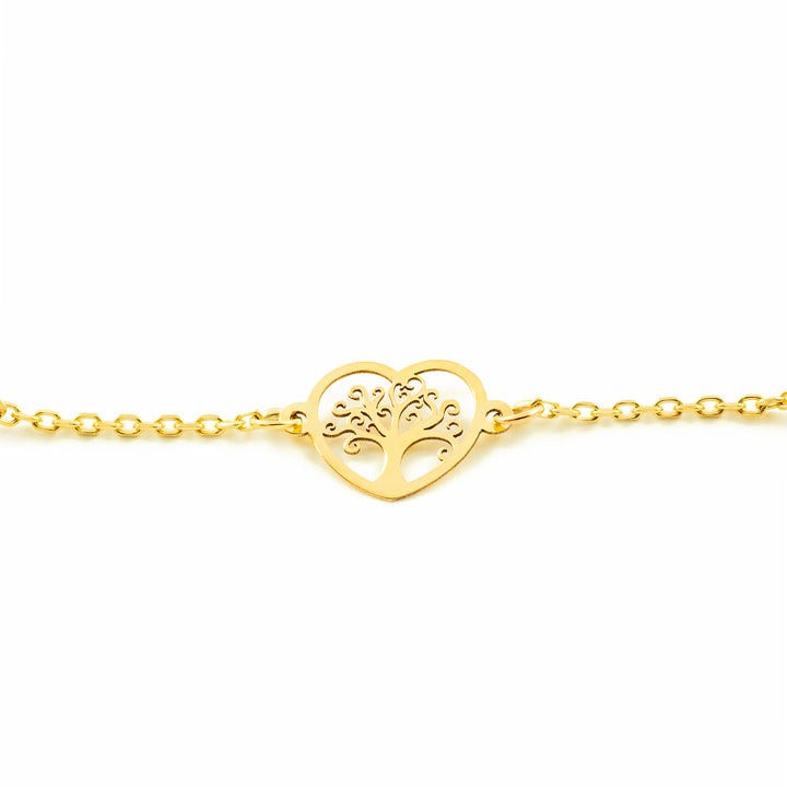 Pulsera Oro corazones con arbol de la vida infinitos y chatones (9kts)