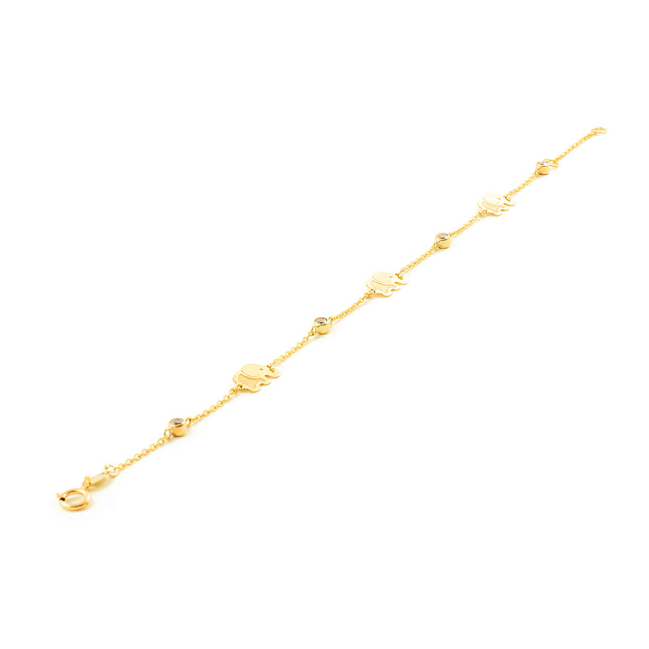 Bracciale in oro giallo con cuori lucidi e pavé di zirconi pendenti - Sari Gold Bracciale in oro giallo con cuori lucidi e pavé di zirconi pendenti - Sari Gold
