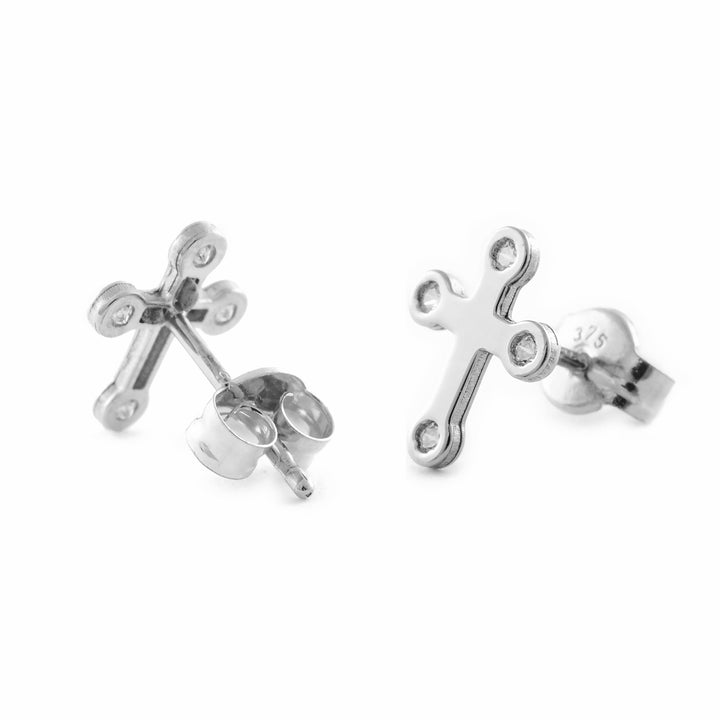 Pendientes Mujer/Niña Oro Blanco 9k Cruz Circonita