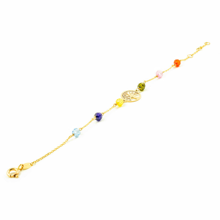 Pulsera oro Arbol de la Vida calado y circonitas (9Kts)