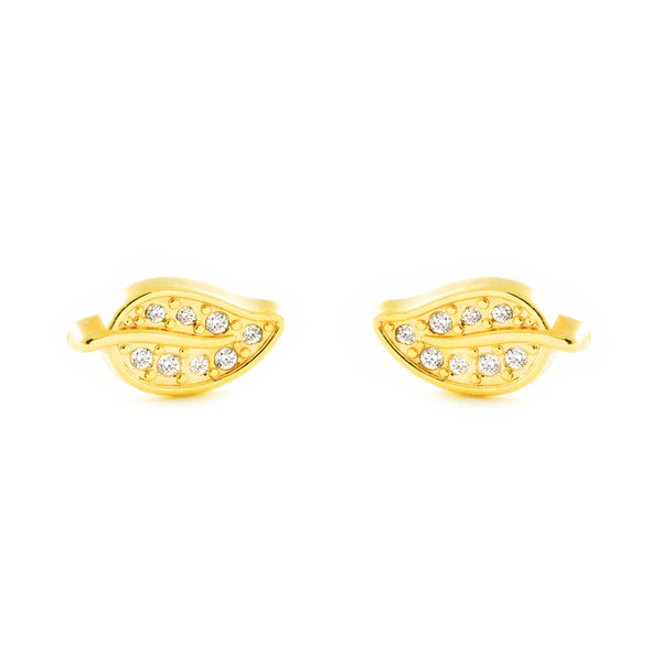 Orecchini ragazza Foglia Zircone Oro Giallo 9K