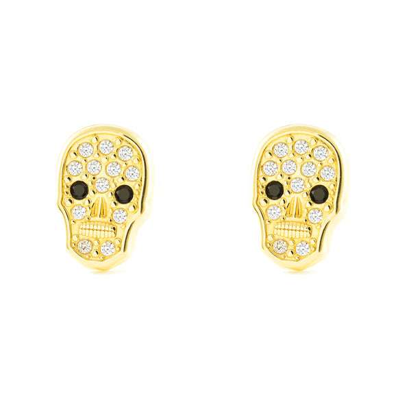 Orecchini ragazza Calavera Catrina Zircone Oro Giallo 9K