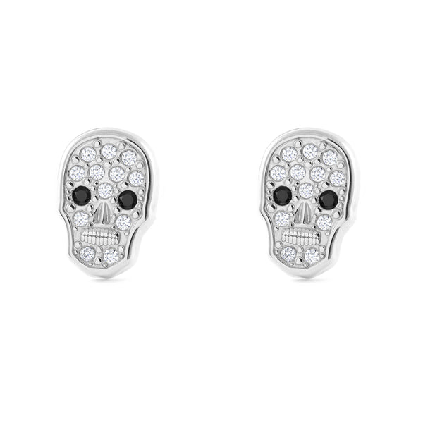 Orecchini ragazza Calavera Catrina Zircone Oro Bianco 9K