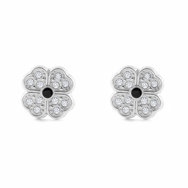 Orecchini ragazza Fiore di Cuori Zircone Oro Bianco 9K