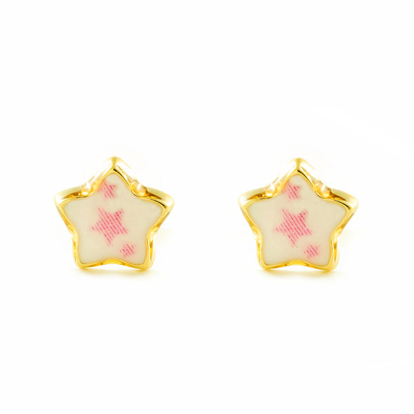 Orecchini ragazza Smalto Rosa-Bianco Stella Oro Giallo 9K