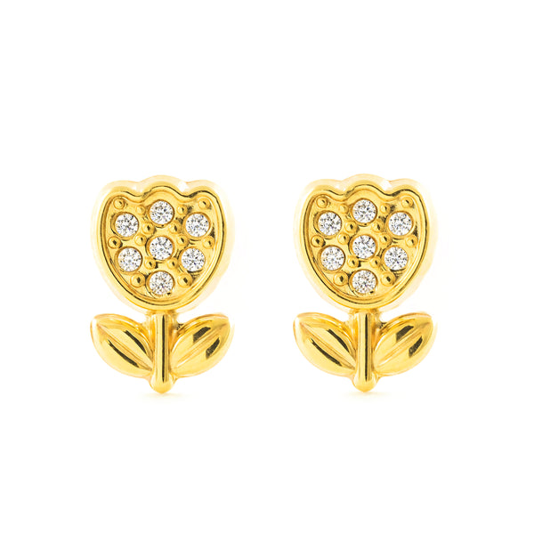 Orecchini ragazza Tulipano Zircone Oro Giallo 9K