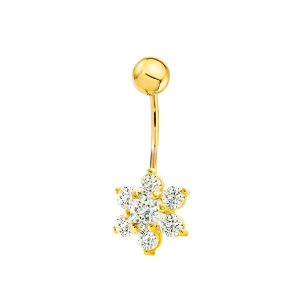 Piercing Ombelico Oro Giallo 18K Fiori di Circonio Brillanti