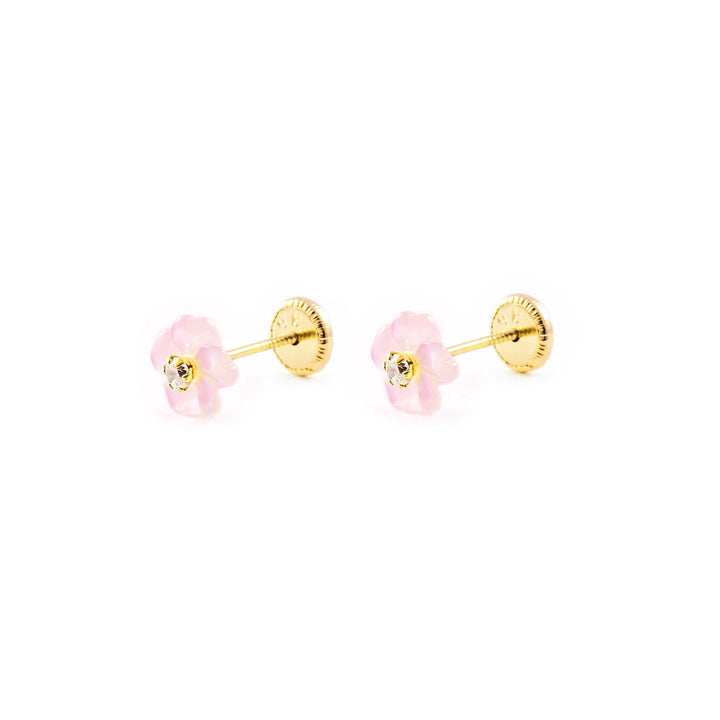 Pendientes Niña Oro 9k Nacar Flor Circonita 2 mm