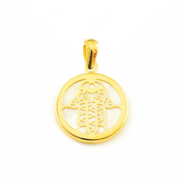 Pendente ciondolo brillante Madreperla Mano Fatima Madreperla Oro Giallo 18K