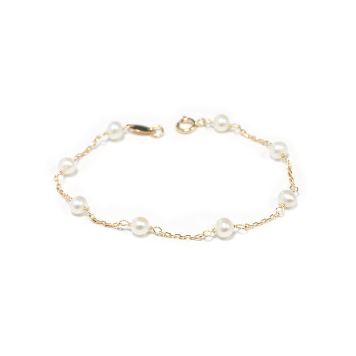 Pulsera Bebe oro de perlas con cadena