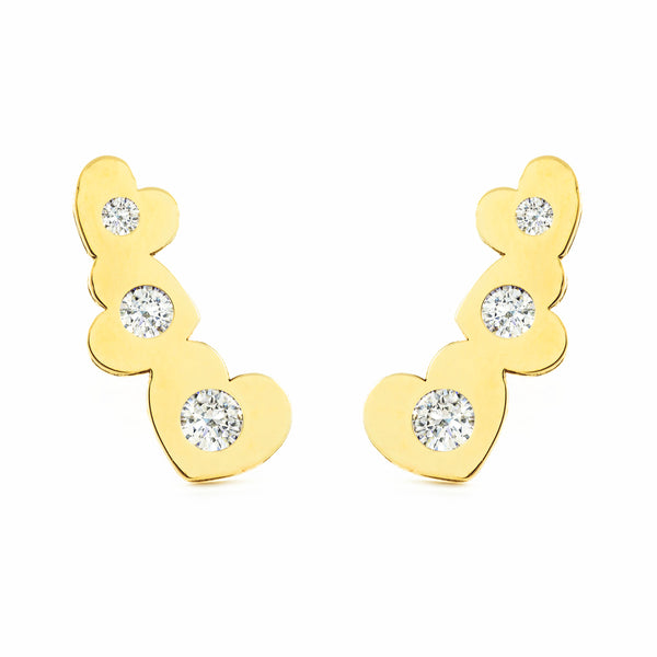 Orecchini ragazza donna Cuori Zircone Oro Giallo 9K