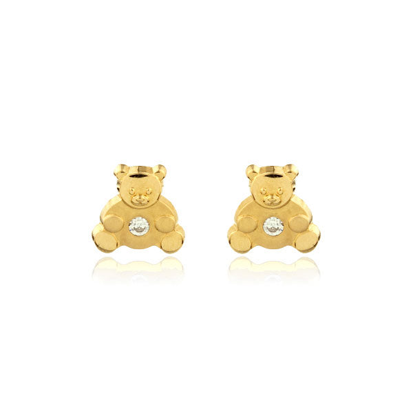 Orecchini ragazza Orso Zircone Oro Giallo 18K opaca e brillante