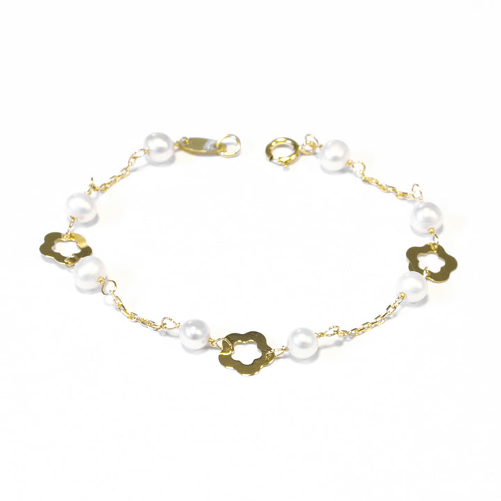 Pulsera bebe oro margarita perlas