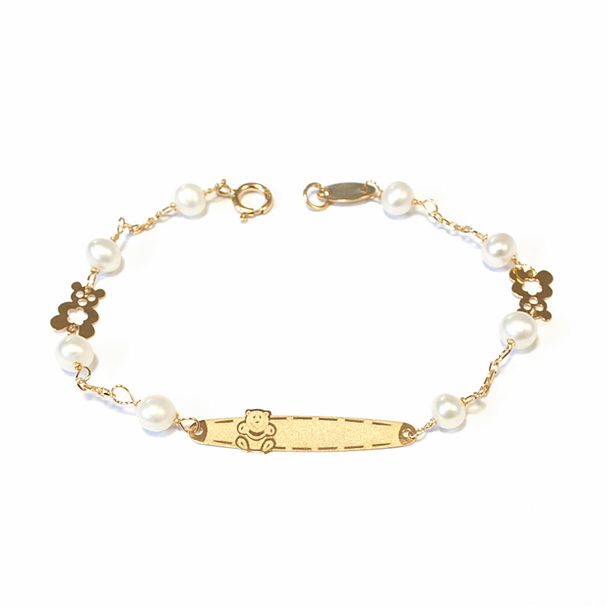 Bracciale Schiavo Oro Giallo 9k Per Bambina E Ragazza Con Orso E Zirconite – Regalo Con Scatola E Certificato Di Garanzia
