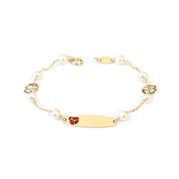 Bracciale Ragazza Oro Giallo 18K Personalizzata Schiava Farfalla Perla 3,5 mm Brillante 13 cm