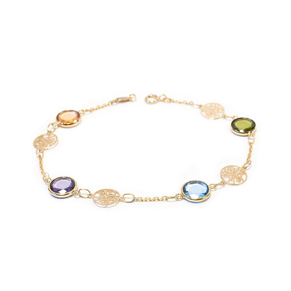 Bracciale Donna Oro Giallo 18K Pietre Colorate Multicolore Brillantezza 18 cm