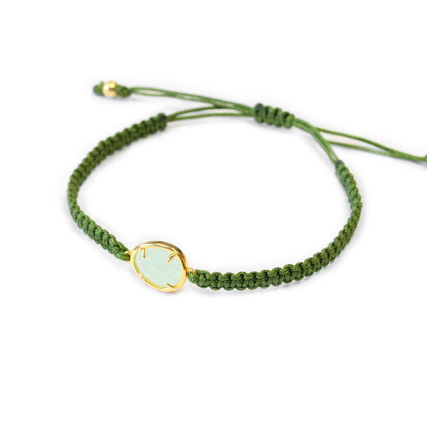 Bracciale macramè Verde Argento Sterling 925 brillante dorato