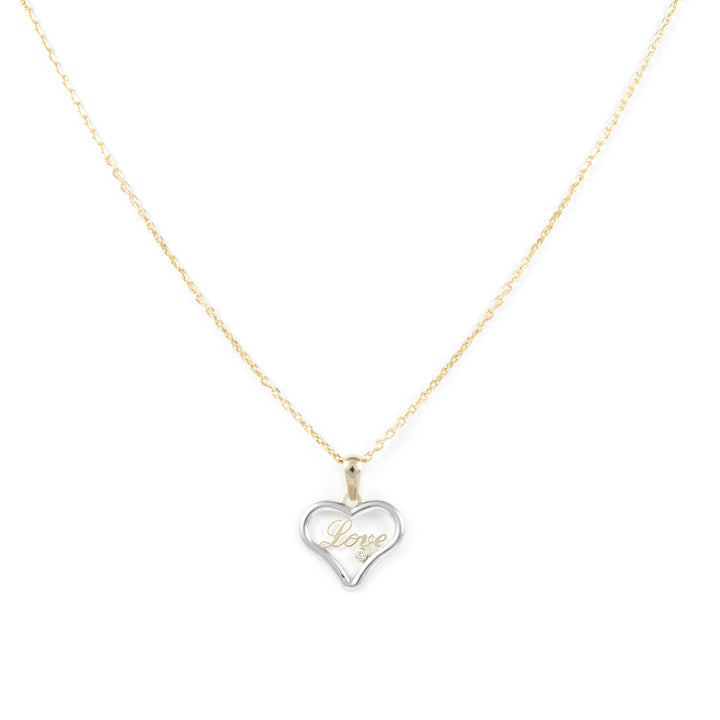 Colgante de Oro Bicolor con Corazon "Love" y circonita