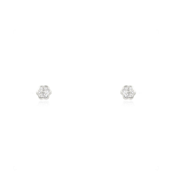 Orecchini bambini fiore margherita Zircone Oro Bianco 18K