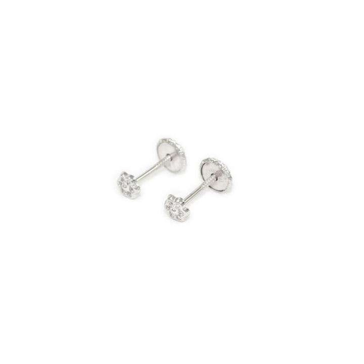 Pendientes Bebe Oro Blanco Margarita con circonitas 6 petalos