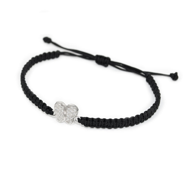 Bracciale Donna Ragazza Oro Bianco 9K Macramé Farfalla Zirconia Brillante cm 19