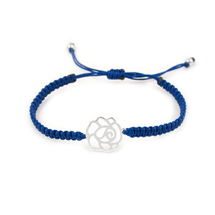 Pulsera macrame Azul con Flor en plata