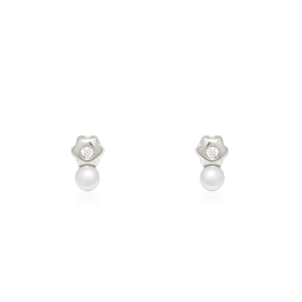 Orecchini Fiore Zircone Perla 3 mm Argento Sterling 925 brillante