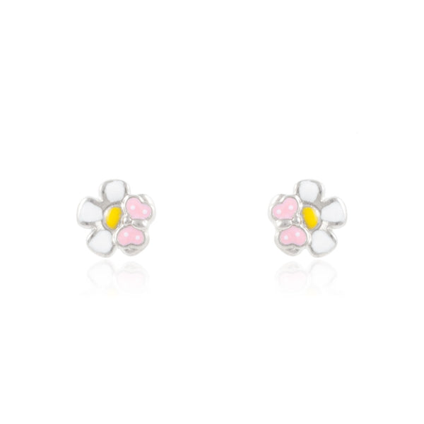 Orecchini Smalto rosa chiaro Fiore Argento Sterling 925 brillante