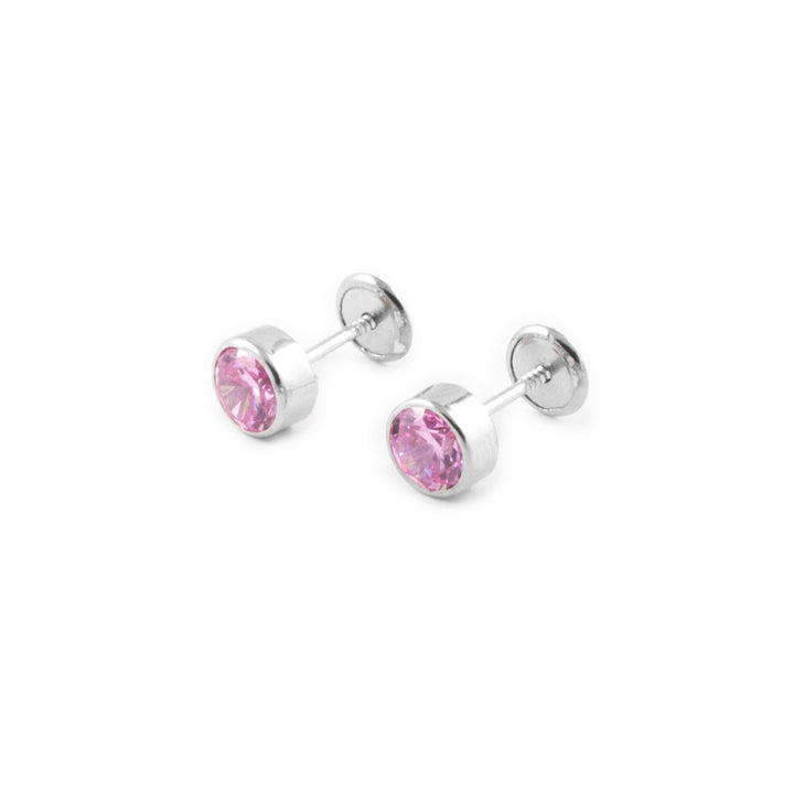 Pendientes Plata Bebe o niña Chaton Redondo rosa 5 mm