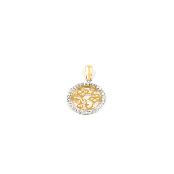 Pendente ciondolo brillante Fiori Zircone Bicolore 18K